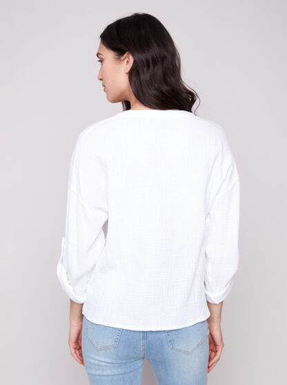 Charlie B- Top with Twist at Front- White .  Charlie B Style: C4495R-050C-002 Back