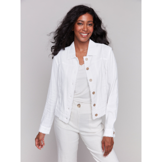 Charlie B- Button Front Jacket- White. Charlie B Style: C6199Y-229B-002