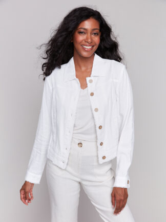 Charlie B- Button Front Jacket- White. Charlie B Style: C6199Y-229B-002