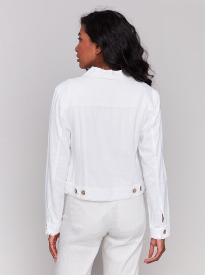 Charlie B- Button Front Jacket- White. Charlie B Style: C6199Y-229B-002 Back