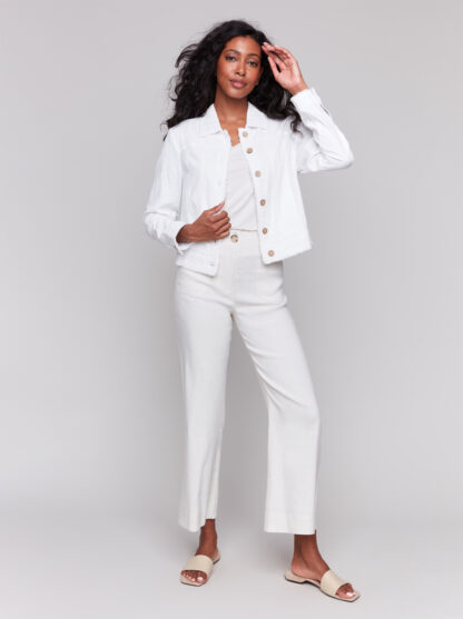 Charlie B- Button Front Jacket- White. Charlie B Style: C6199Y-229B-002