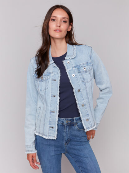 Charlie B- Fringe Denim Jacket- Bleach Blue . Charlie B Style: C6233X-431A-0243