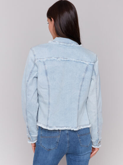 Charlie B- Fringe Denim Jacket- Bleach Blue . Charlie B Style: C6233X-431A-0243 Back