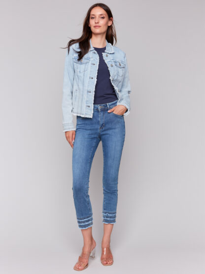 Charlie B- Fringe Denim Jacket- Bleach Blue . Charlie B Style: C6233X-431A-0243