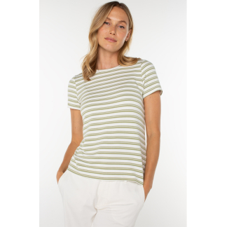 Liverpool Slim Fit Crew Neck Top- Whipped Cream Lotus Variegated Stripe . Liverpool Style: LM8547KT60
