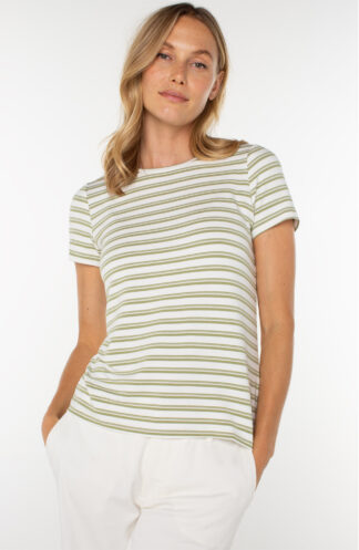 Liverpool Slim Fit Crew Neck Top- Whipped Cream Lotus Variegated Stripe . Liverpool Style: LM8547KT60