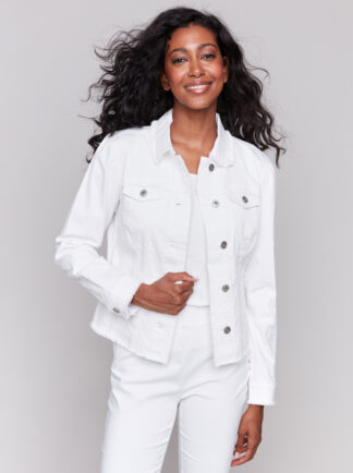 Charlie B- Fringe Denim Jacket- White . Charlie B Style: C6233X-618A-002 . 
