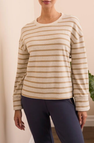 Tribal Crew Neck Top- Ice Latte . Tribal Style: 2343O-8340-3265