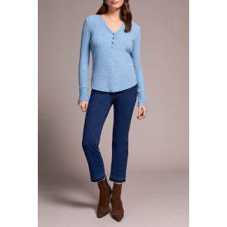 Tribal Henley Top with buttons- Heather Denim.  Tribal Style: 5899O-5159-1812