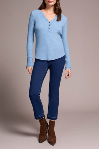 Tribal Henley Top with buttons- Heather Denim.  Tribal Style: 5899O-5159-1812