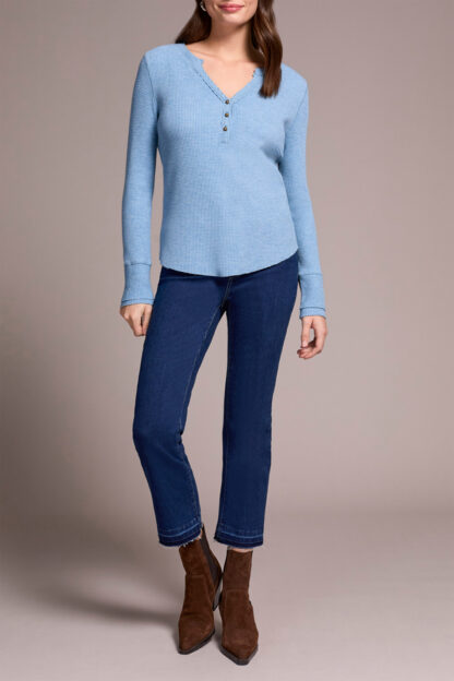 Tribal Henley Top with buttons- Heather Denim.  Tribal Style: 5899O-5159-1812