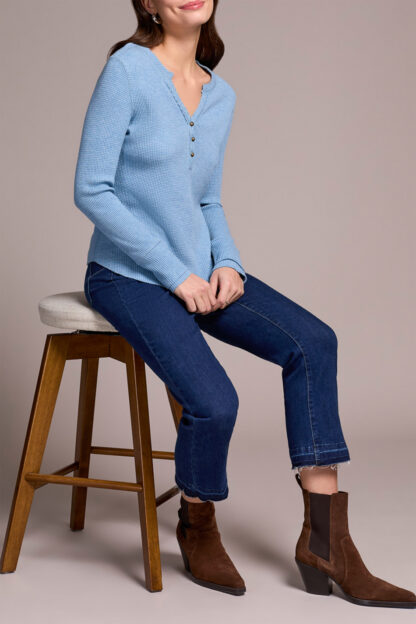 Tribal Henley Top with buttons- Heather Denim.  Tribal Style: 5899O-5159-1812 Side