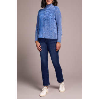 Tribal Mock Neck Sweater- Ultra Blue . Tribal Style: 5935O-4632-2421