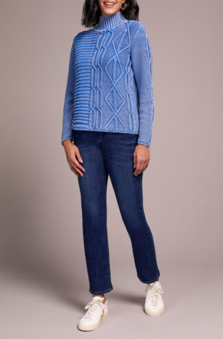 Tribal Mock Neck Sweater- Ultra Blue . Tribal Style: 5935O-4632-2421