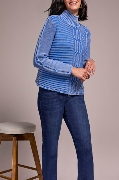 Tribal Mock Neck Sweater- Ultra Blue . Tribal Style: 5935O-4632-2421 Side