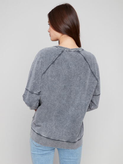Charlie B French Terry Top- Charcoal . Charlie B Style: C1407-377C-038 Back