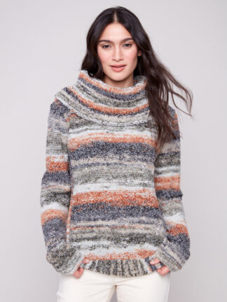Charlie B Cowl Neck Cable Sweater- Autumn . Charlie B Style: C2316-423C-803 Front
