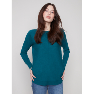 Charlie B Round Hem Sweater- Evergreen . Charlie B Style: C2380Y-464A-891