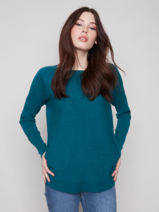 Charlie B Round Hem Sweater- Evergreen . Charlie B Style: C2380Y-464A-891