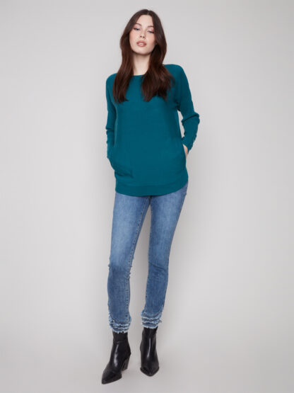 Charlie B Round Hem Sweater- Evergreen . Charlie B Style: C2380Y-464A-891