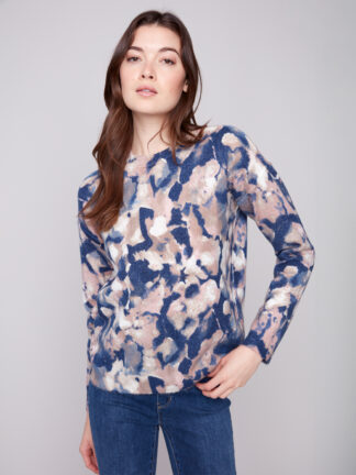 Charlie B Printed Reversible Drop Shoulder Sweater- Romantic . Charlie B Style: C2546-918A-P862 1