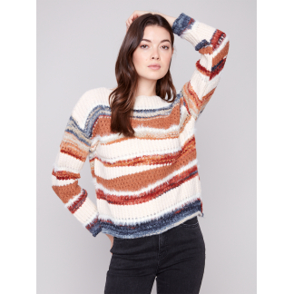 Charlie B Patchwork Sweater- Sepia . Charlie B Style: C2731R-427C-P898 Front