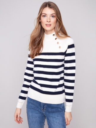 Charlie B Ribbed Crew Neck Sweater- Navy