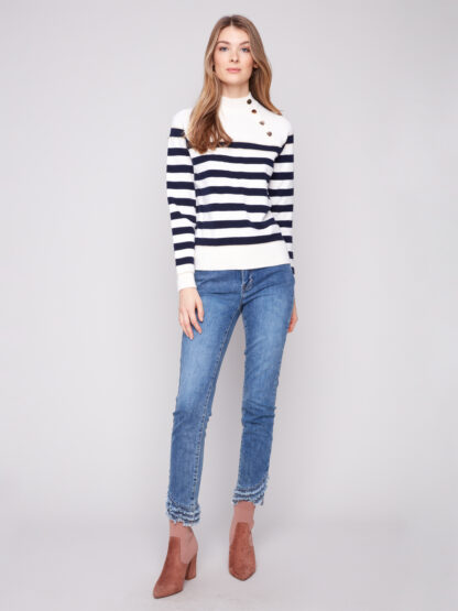 Charlie B Ribbed Crew Neck Sweater- Navy - Image 3