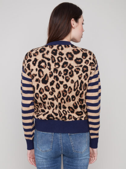 Charlie B Crew Neck Jacquard Sweater- Leopard . Charlie B Style: C2877-974A-P916 Back