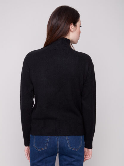 Charlie B Mock Sweater with Button Detail- Black . Charlie B Style: C2888-018C-001 Back