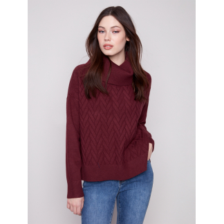 Charlie B Cowl Neck Sweater- Cabernet . Charlie B Style: C2903-974A-667