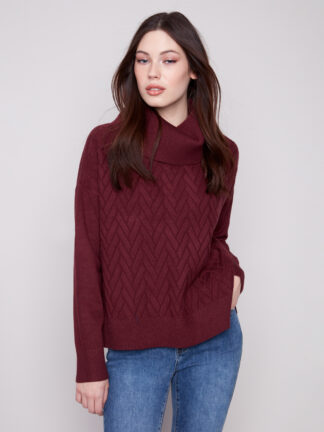 Charlie B Cowl Neck Sweater- Cabernet . Charlie B Style: C2903-974A-667
