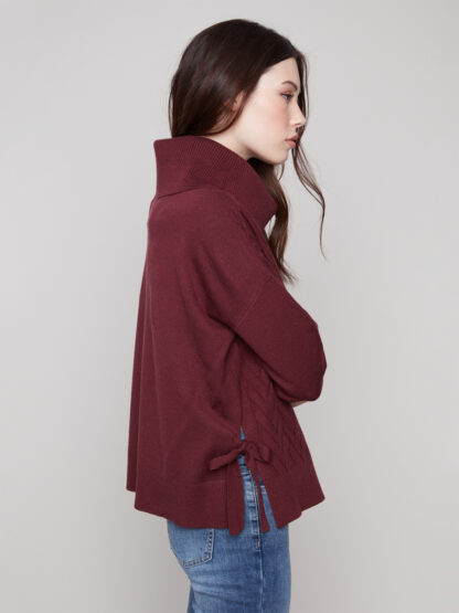 Charlie B Cowl Neck Sweater- Cabernet . Charlie B Style: C2903-974A-667 Side