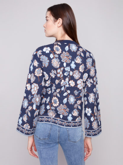 Charlie B Jacquard Sweater- Floral . Charlie B Style: C2905-974A-P255 . Back