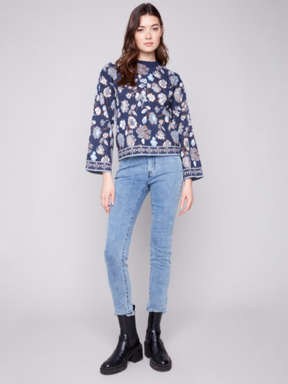 Charlie B Jacquard Sweater- Floral . Charlie B Style: C2905-974A-P255
