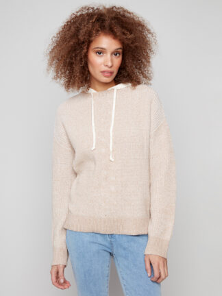Charlie B Hoodie Sweater- Sesame . Charlie B Style: C2908-366B-967 . Front