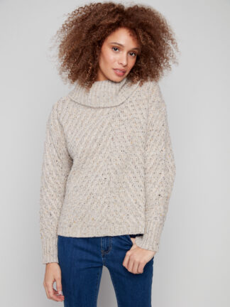 Charlie B Diagonal Cable Sweater- H-Oat . Charlie B Style: C2914-969B-905