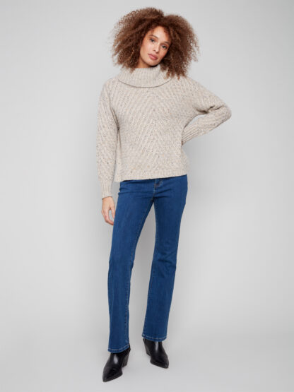 Charlie B Diagonal Cable Sweater- H-Oat . Charlie B Style: C2914-969B-905