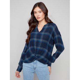 Charlie B Double Gauze Blouse- Lapis . Charlie B Style: C4625-305C-P138 Front