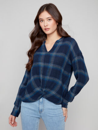 Charlie B Double Gauze Blouse- Lapis . Charlie B Style: C4625-305C-P138 Front