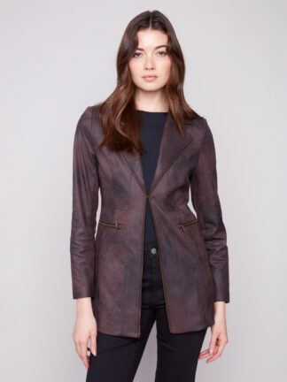 Charlie B Vintage Texture Faux Suede Long Jacket- Mocha . Charlie B Style: C6270RR-869A-212 Front