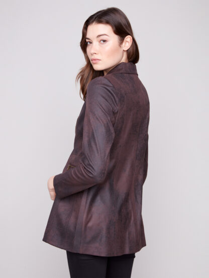 Charlie B Vintage Texture Faux Suede Long Jacket- Mocha . Charlie B Style: C6270RR-869A-212 Side