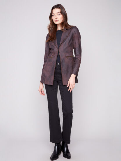 Charlie B Vintage Texture Faux Suede Long Jacket- Mocha . Charlie B Style: C6270RR-869A-212