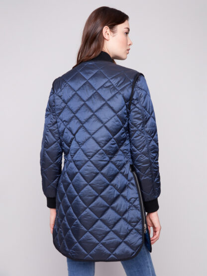 Charlie B Reversible Quilter Puffer Jacket- Navy - Image 3