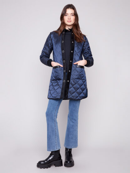 Charlie B Reversible Quilter Puffer Jacket- Navy - Image 5