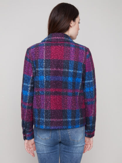 Charlie B Boucle Knit Plaid Short Jacket - Navy . Charlie B Style: C6334R-707B-P117 Back