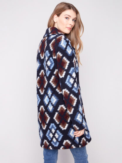 Charlie B Plushy Knit Long Jacket- Twilight . Charlie B Style: C6346R-642B-P950 . Side