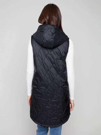 Charlie B Pearlized Long Puffer Vest- Black . Charlie B Style: C6365-135B-001 . Back