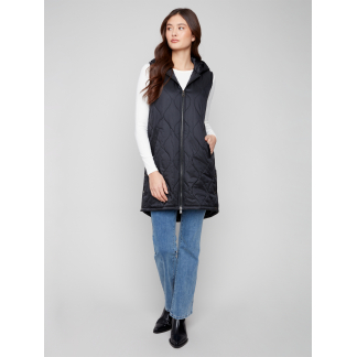 Charlie B Pearlized Long Puffer Vest- Black . Charlie B Style: C6365-135B-001