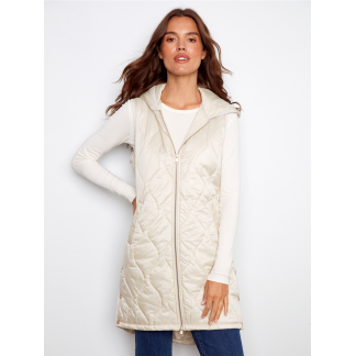 Charlie B Pearlized Long Puffer Vest- Champagne . Charlie B Style: C6365-135B-249 Front